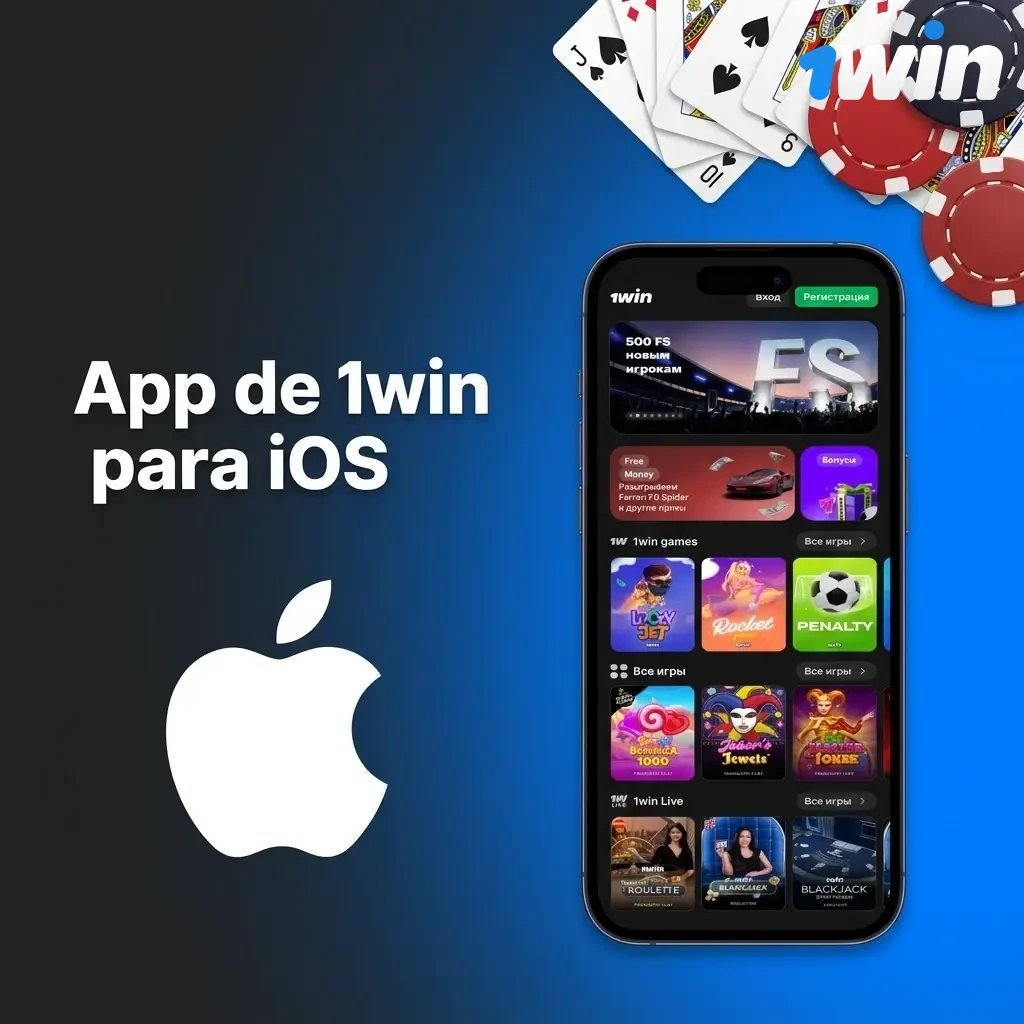 Screenshot der 1win App Oberfläche auf einem iOS Gerät, zeigt Live-Wetten und Casino Spiele